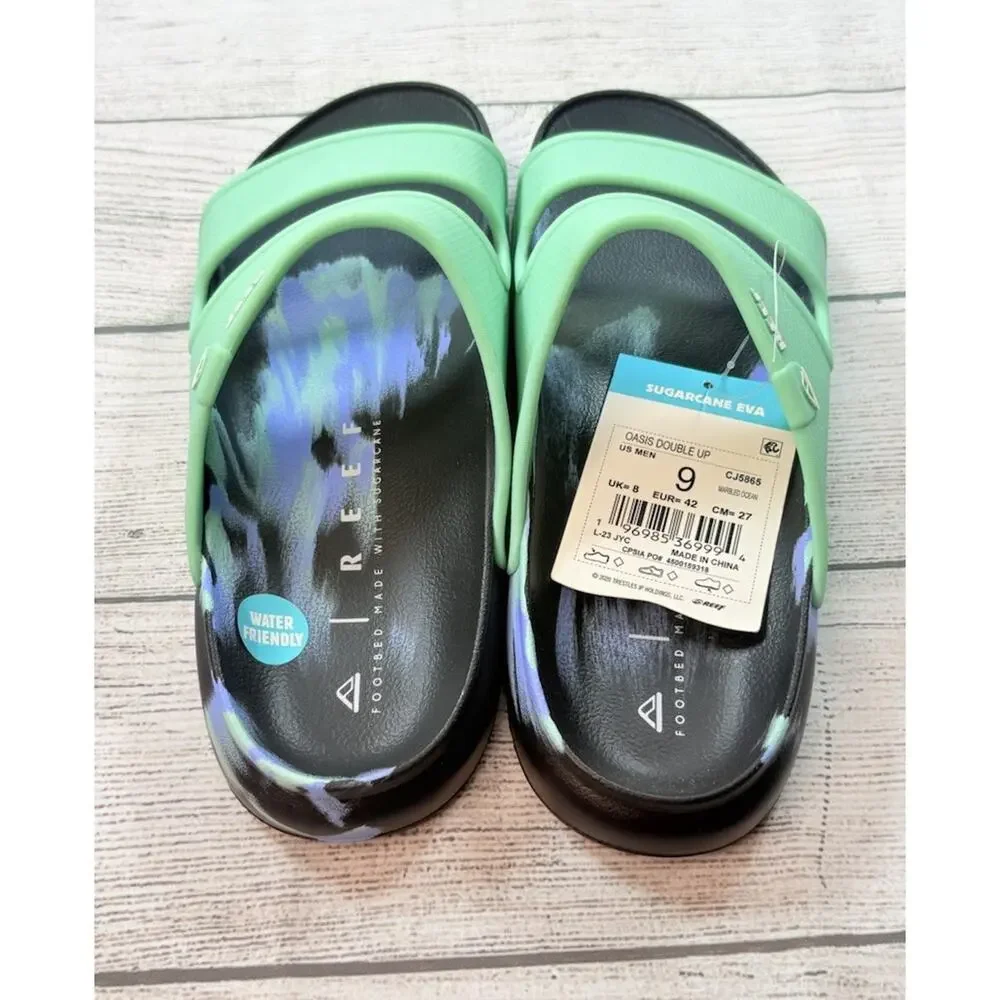 Reef Men’s Oasis Double Up Two Strap Sandals Black Marble Ocean Size 9